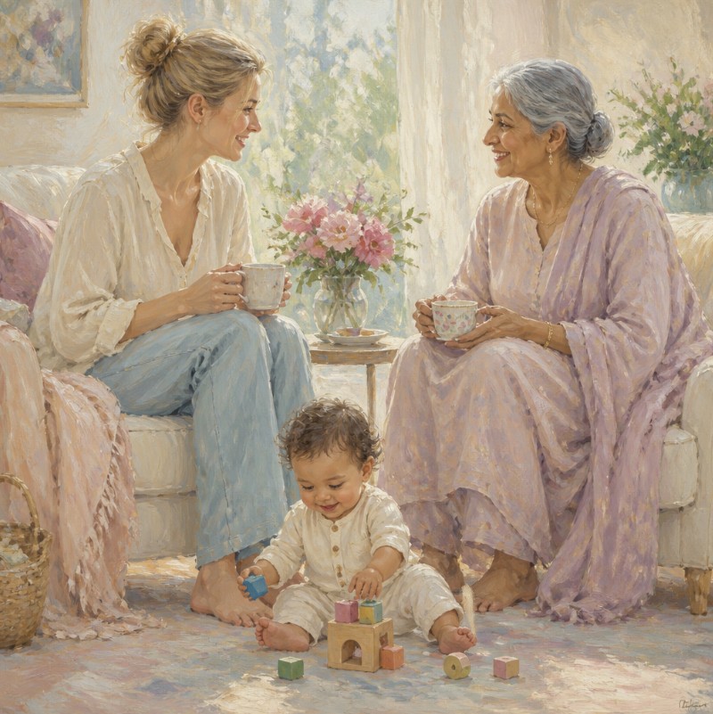 A bilingual baby with caregivers speaking two languages