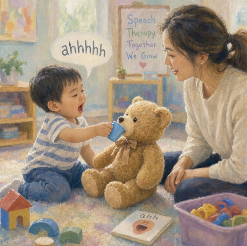 A two year old child communicating with a parent
