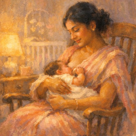 A mother breastfeeding her baby