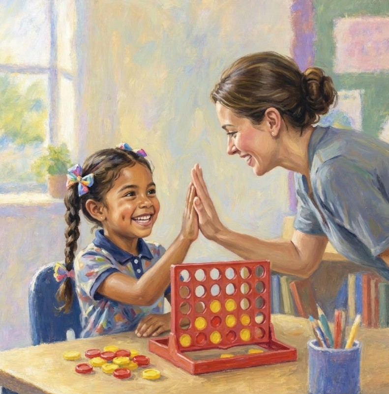 A girl giving her teacher a high five during a game