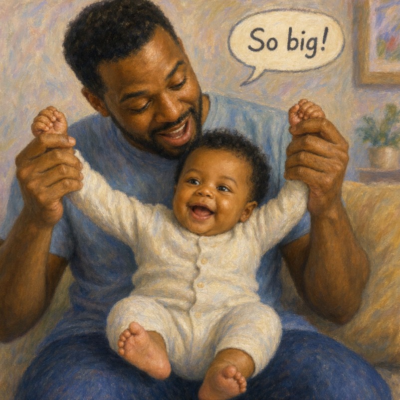 A parent talking and playing with their young baby