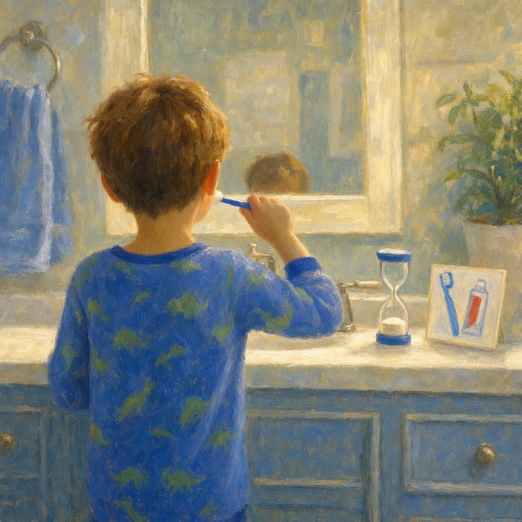 A visual schedule for children showing daily routine pictures