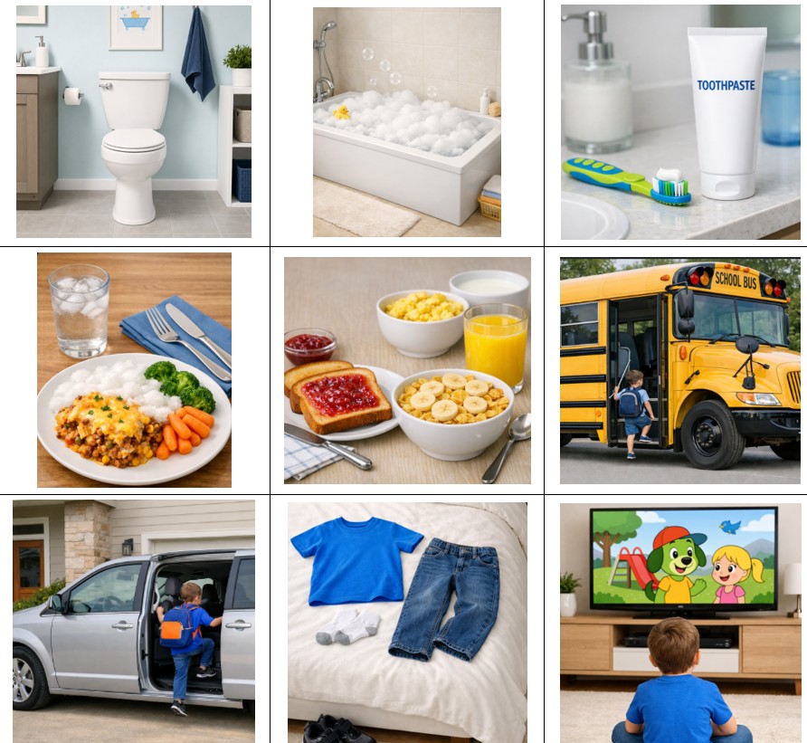 Preview of free printable regulation cards for autism — daily activity picture cards