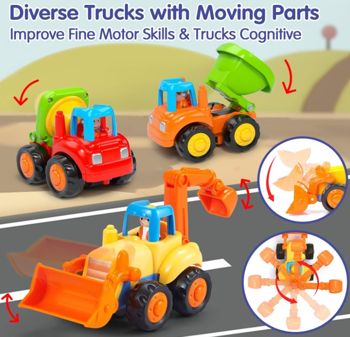 Toy dump trucks and diggers