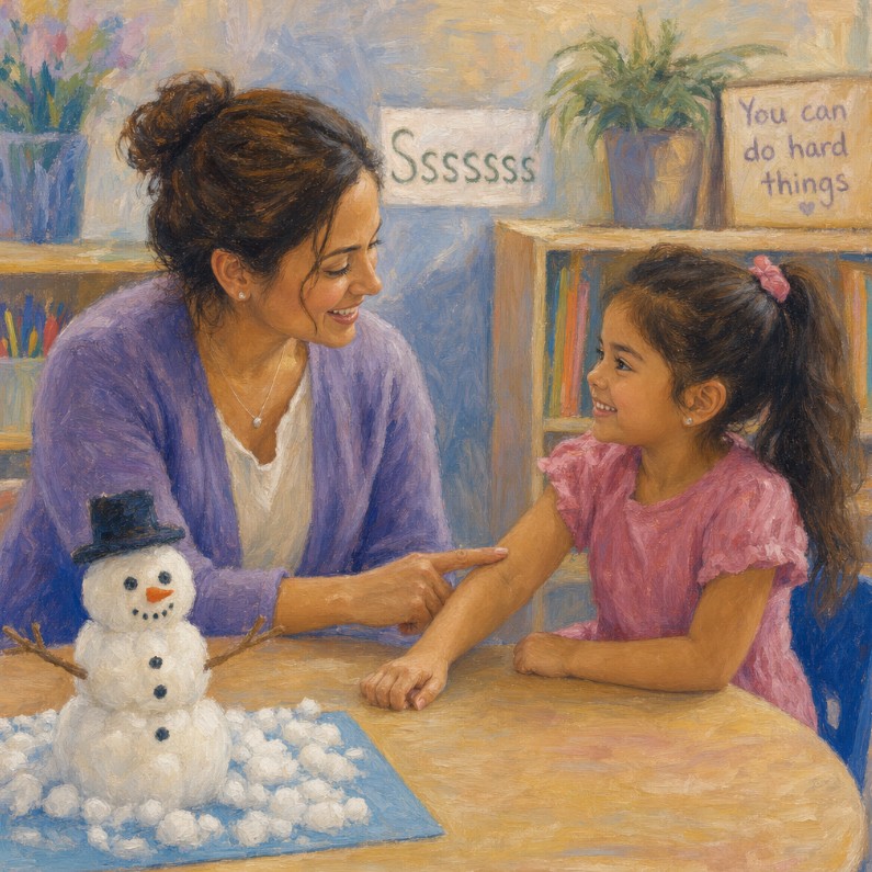A speech-language pathologist working with a young child