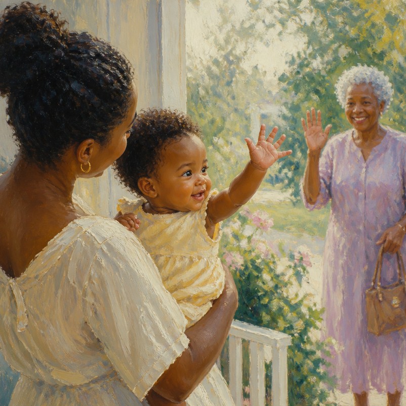 A baby waving and clapping