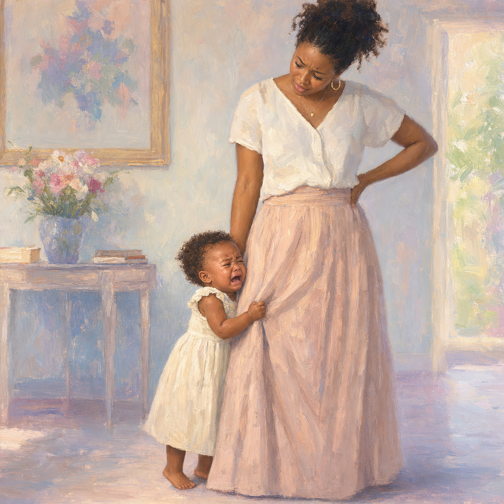 A toddler expressing frustration to a patient parent